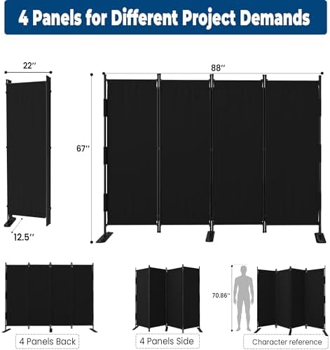 Room Divider, 4 Panel Upgraded 88” Folding Screen Highly Secretive - Image 5