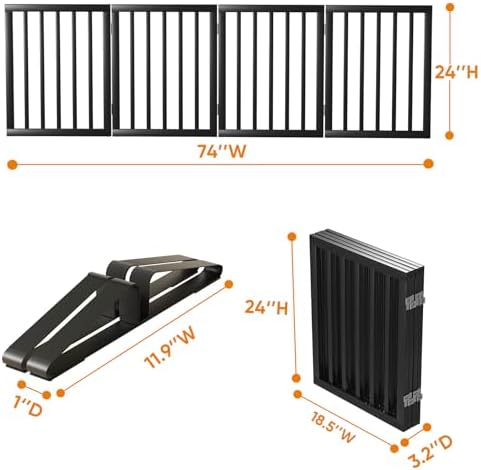 Black 37-74" Dog Gate Foldable Dog Gates - Image 5