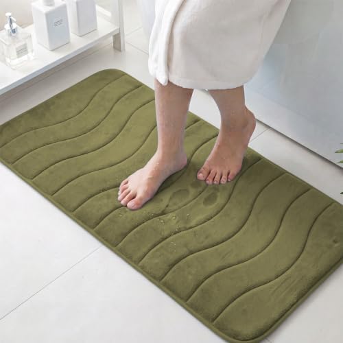 Flamingo P Olive Bath Mat 47x17 Extra Long Quick Dry Washable by FlamingoP