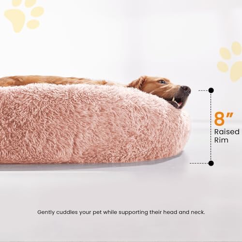 Calming Dog Beds for Large Dogs, Faux Fur Donut Cuddler Dog Bed, Round Fluffy - Image 3