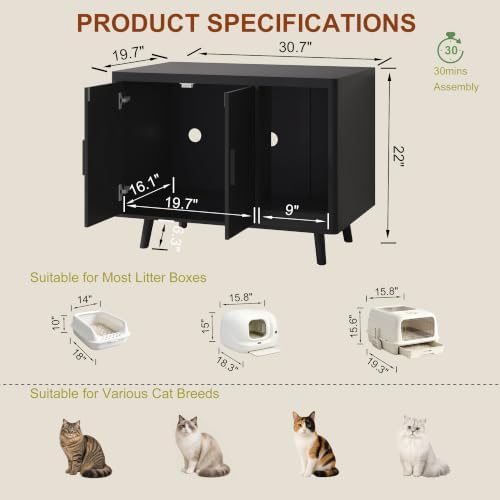 FROMJBEST Cat Litter Box Enclosure, 30.7" Hidden Litter Box Furniture - Image 3
