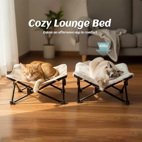 PETKARAY Foldable Cat Hammock Bed, Elevated Fluffy Kitty Lounge Furniture - Image 5