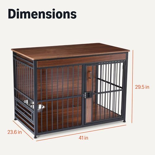 Amazon Basics Furniture Style Dog Crate, Sturdy Wooden Pet Kennel, Two Bowls - Image 5