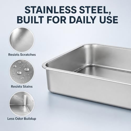 Small Stainless Steel Kitten Litter Box, Low Entry, 15.7 x 11.8 x 2.8 in - Image 4