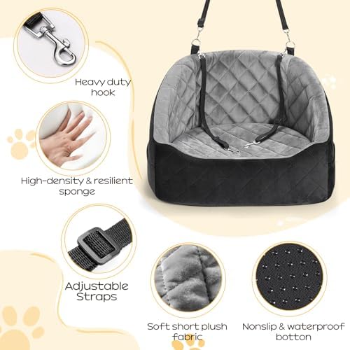 Dog Car Seat for Small Dogs Up to 30 Lbs, Pet Travel Safety Bed for Puppy Cat - Image 3