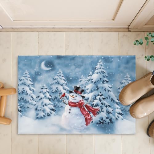 Giwawa Blue Snowman Bath Rug Winter Pine Tree Absorbent Front Door Mat 24x35 - Image 7