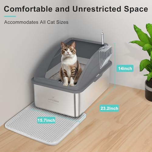 AIPERRO Stainless Steel Litter Box | XXL Deepened 8" Design Metal Cat Box - Image 3