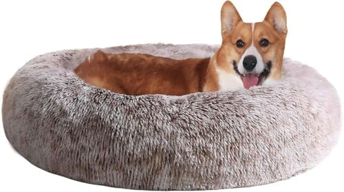 JOLLYVOGUE Dog Bed, Calming Anti-Anxiety Large Dog Bed, Fluffy Donut Cushion by JOLLYVOGUE