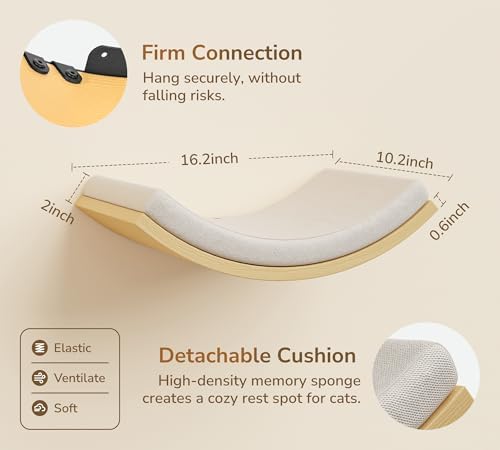 Cat Wall Shelf with Curved Hammock Bed, Wall Mounted Cat Perch - Image 6