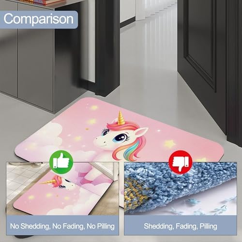 Cute Unicorn Bathroom Rugs, Non Slip Quick Dry Princess Pink Bath Mats - Image 4