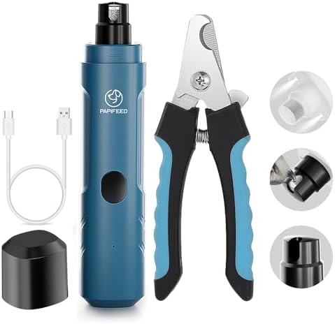 PAPIFEED Dog Nail Grinder with LED Light, Ultra Quiet 3-Speed Electric Nail File by PAPIFEED