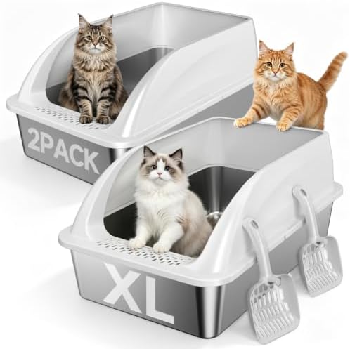 2 Pack XL Stainless Steel Litter Box by Tevila