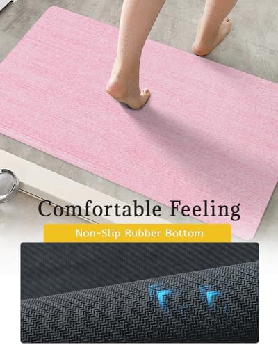 Mecko Bath Mat 20"x32", Ultra Thin Bathroom Rug fit Under Door Pink - Image 4