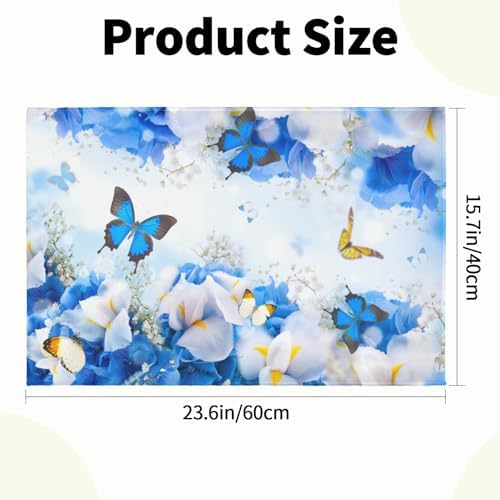 Giwawa Blue Floral Bath Rug Flower Butterfly Bathroom Carpet Extra Soft Plush - Image 3