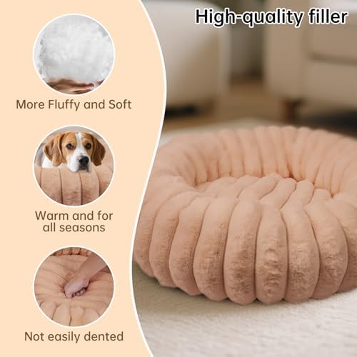 Donut Small Dog Bed Round Calming Kitten & Puppy Bed, 20in Brown - Image 5