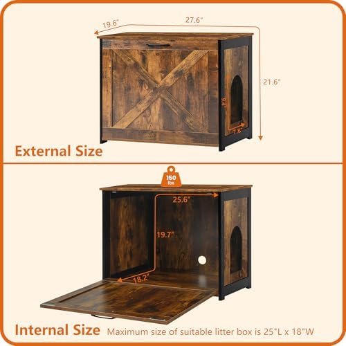 Dwanton Cat Litter Box Enclosure, Hidden Litter Box Furniture, 27.6 Inches - Image 4