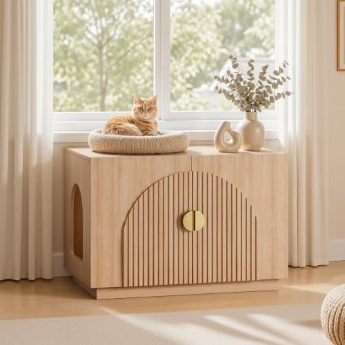 Amunrbrek Cat Litter Box Enclosure Furniture, 31.5" Arched Fluted Cabinet by Amunrbrek