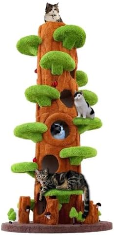 Magic Forest Cat Tree Tower, 90 inches Tall, Real Solid Wood Cat Tree by xiamiao