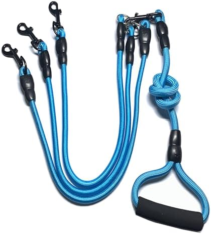 3 in 1 Dog Leash for 1-3 Dogs, 360° Swivel Blue by Heyllou