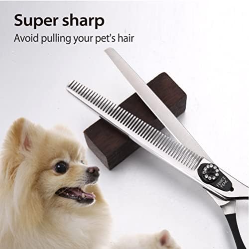 7.0'' Dog Thinning Scissors For Grooming 440C Stainless Steel Black Non-Slip - Image 3