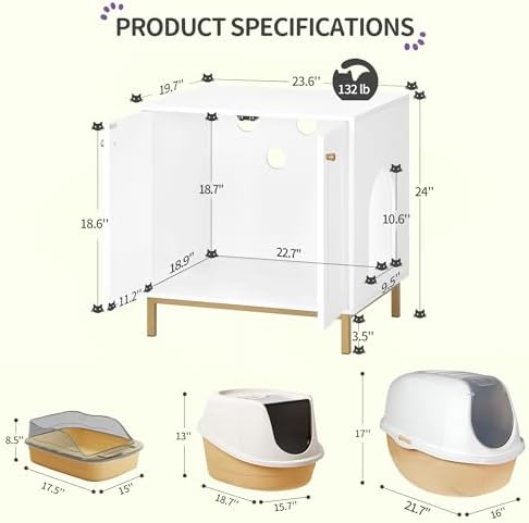 Hzuaneri Cat Litter Box Enclosure, Hidden Litter Box Furniture, Sisal Mat - Image 2