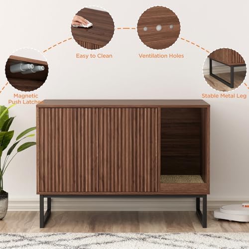 Cat Litter Box Enclosure, Fluted Hidden Litter Box Furniture - Image 5
