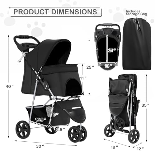 MoNiBloom Pet Stroller for Small/Medium Dogs and Cats up to 33 lbs - Image 2