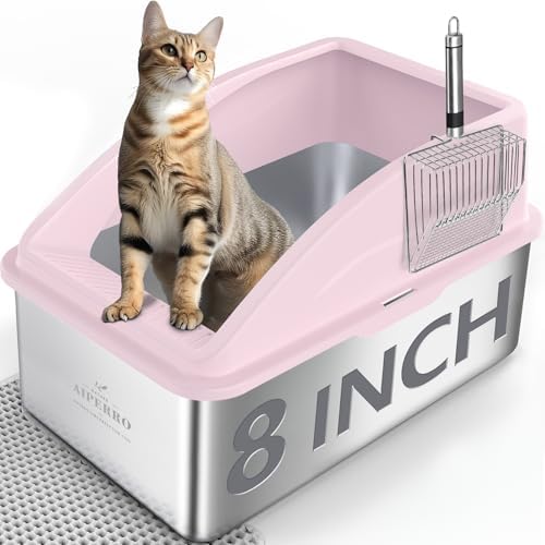 AIPERRO Stainless Steel Litter Box | XXL Deepened 8" Design Metal Cat Box by AIPERRO