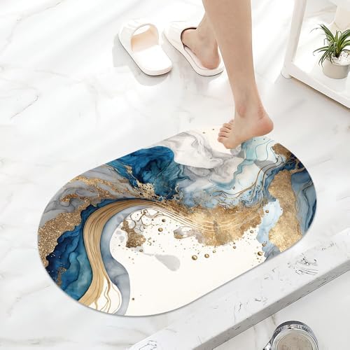 Natural Blue and Gold Marble Super Absorbent Quick-Drying Bathroom Mat Rug - Image 6