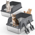 2PACK Stainless Steel Litter Box, Extra Large Litter Boxes by MIXJOY
