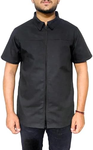 Professional Barber Jacket Black Half Sleeve Barber Shirt Men's Red Hairdresser by Unknown