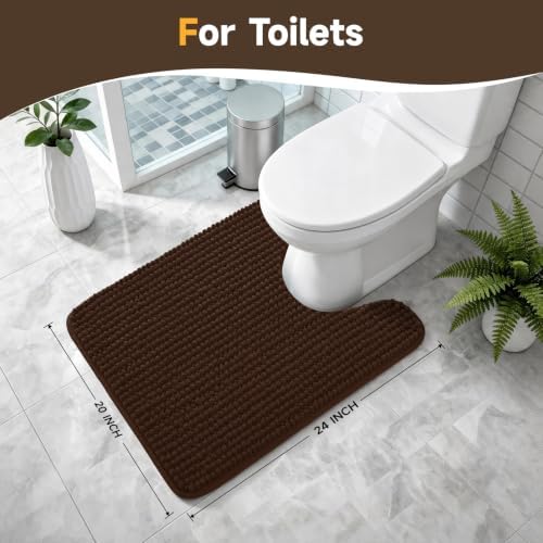 Ophanie Brown Toilet Rugs U-Shaped 24x20, Soft Chenille Contour Bath Mat - Image 4