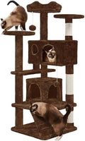 Yaheetech 54in Cat Tree Tower, 2 Caves, Kitten-Ear Perch & Scratching Posts by Yaheetech