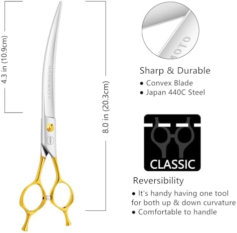 HASHIMOTO Curved Scissors for Large Dog Grooming, 8.0 inches. - Image 2