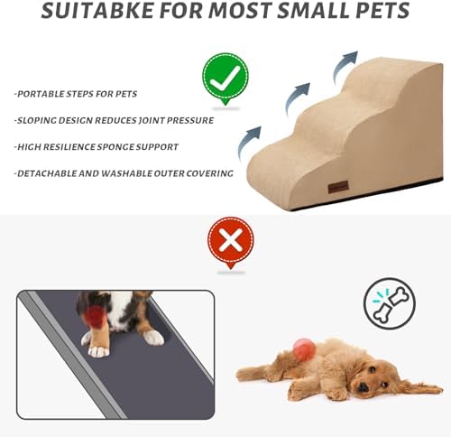 Aodisman Dog Stairs for Small Dogs and Cats, 3-Step Pet Ramp for Couch - Image 6
