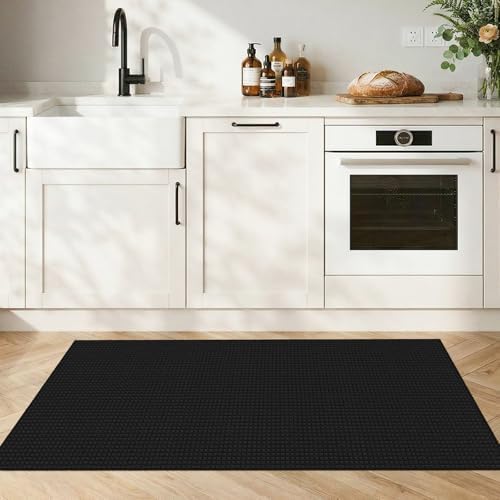 2x4 Waffle Knit Bath Mat: Super Absorbent Soft Washable Entryway Rug Black - Image 3