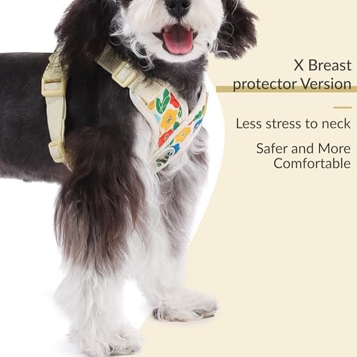 Patas Lague Dog Harness Small Sized Dog Pet Vest Leash Set Floral Yellow S - Image 5