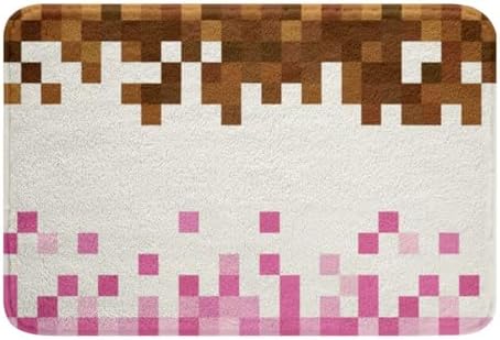 Pixelated Theme Bath Rug, Geometric Grid Shaggy Absorbent Non Slip Floor Mat - Image 3