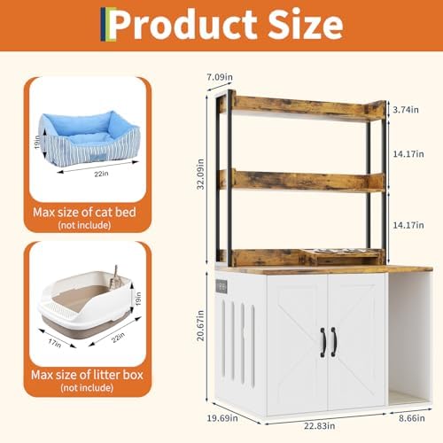 53" H Cat Litter Box Enclosure, Hidden Cabinet w/Storage & Charging - Image 2