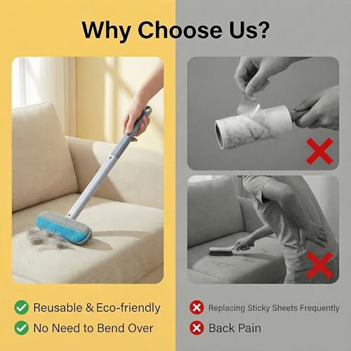 Pet Hair Remover-17.72 Inch Extended Handle-Reusable Dog/Cat Hair Brush-Gentle - Image 4
