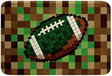 American Football Bathroom Rug, Pixelated Geometric Grid Non Slip Bath Mat by Manfei