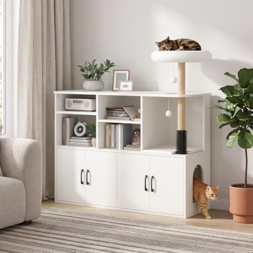 HOOBRO Double Cat Litter Box Enclosure, Hidden Cat Cabinet by HOOBRO
