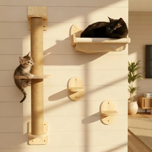 4-in-1 Window & Wall Mount Cat Wall Shelves – Hammock, Steps & Scratching Post by Unknown