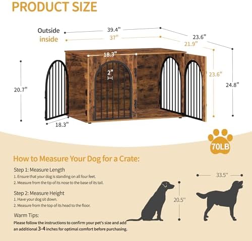 Hzuaneri 39.4'' Dog Crate Furniture, Dog Kennel Indoor - Image 2