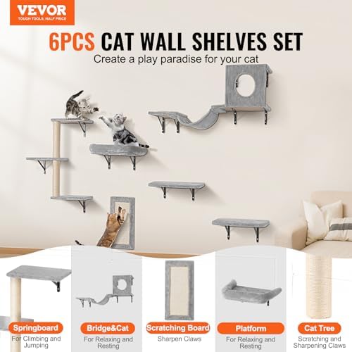 VEVOR Wall Mounted Cat Shelves, Cat Wall Shelves and Perches - Image 2