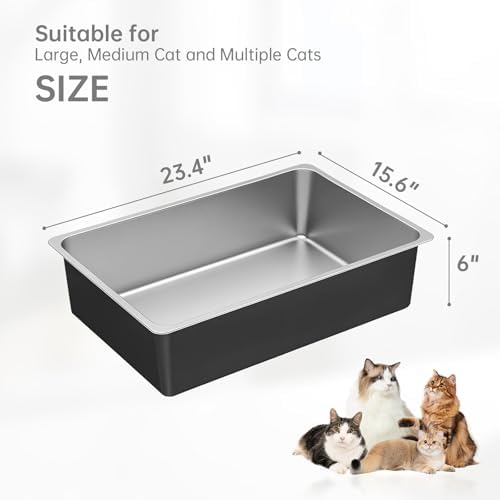 Ohtomber Large High Sided Stainless Steel Cat Litter Box - Image 2