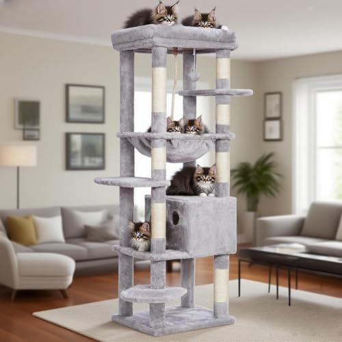 Heybly Cat Tree for Large Cats, 20lbs Heavy Duty, 60 inches XXL HCT050W - Image 2