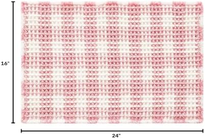 TYUU Waffle Bath Mat, Small Cute Bathroom Rug Non Slip, 24x16 Pink & White - Image 2