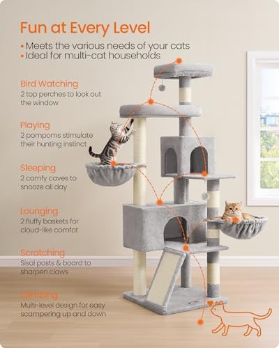 Feandrea Cat Tree, 68.5-in Tall Cat Tower, Dove Gray - Image 4