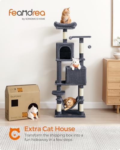 Feandrea Cat Tree, 59.5-Inch Tall Cat Tower, Smoky Gray - Image 2